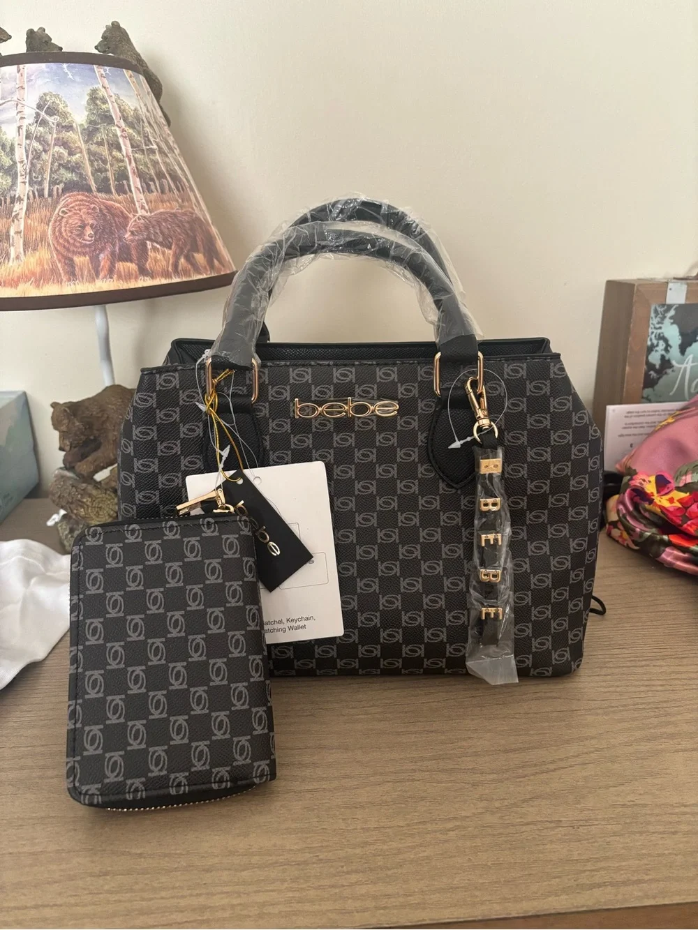 bebe adela monogram Satchel with Matching Wallet